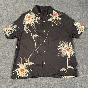 ALLSAINTS Shibu Loop Collar Hawaiian Shirt Mens Medium 100% Viscose Relaxed Fit